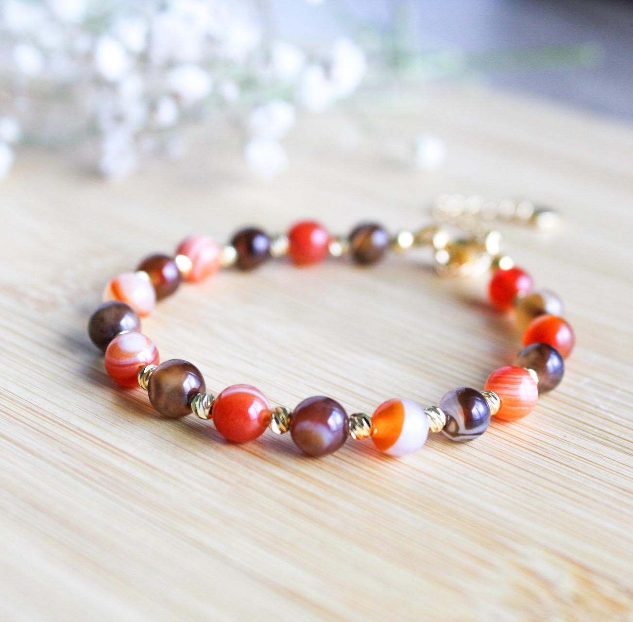 Fall Agate Onyx Beaded Bracelet