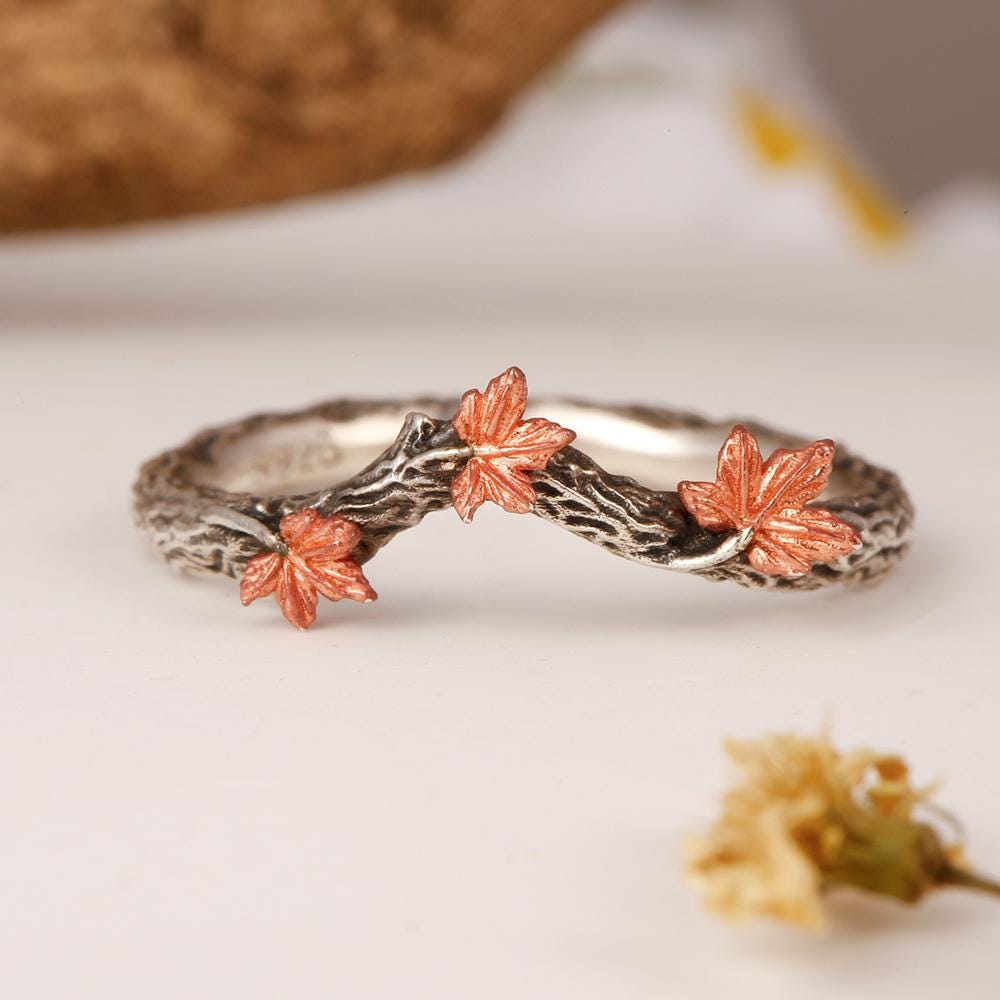 Hand-carved Twig Maple Leaf Ring