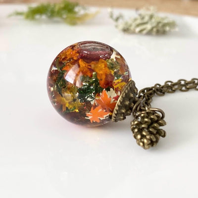 Autumn Globe Necklace Real Flower Jewellery