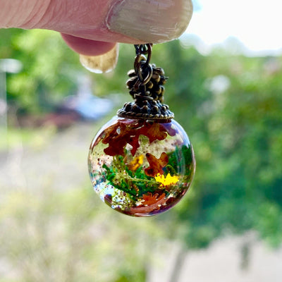 Autumn Globe Necklace Real Flower Jewellery