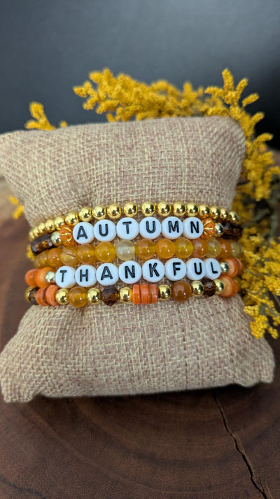 Thankful Autumn Beaded Elastic Bracelet Set