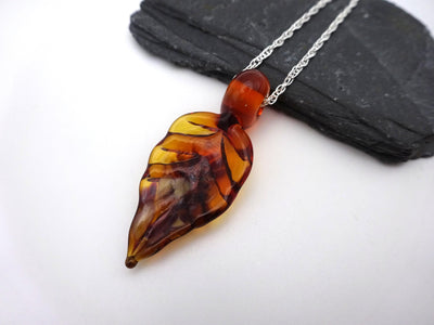 Lampwork Glass Autumn Leaf Pendant Necklace