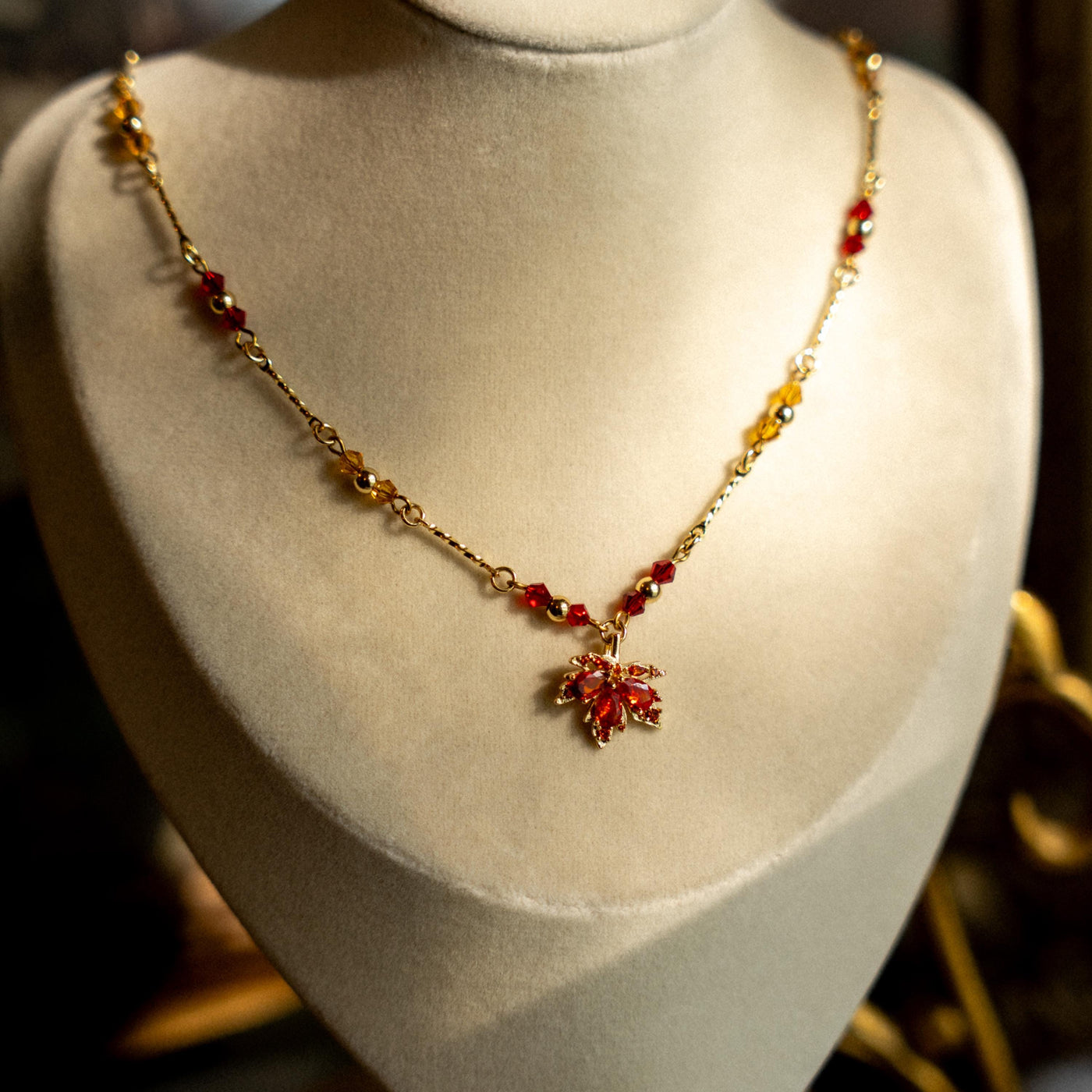 Cubic Zirconia Autumn Leaf Necklace