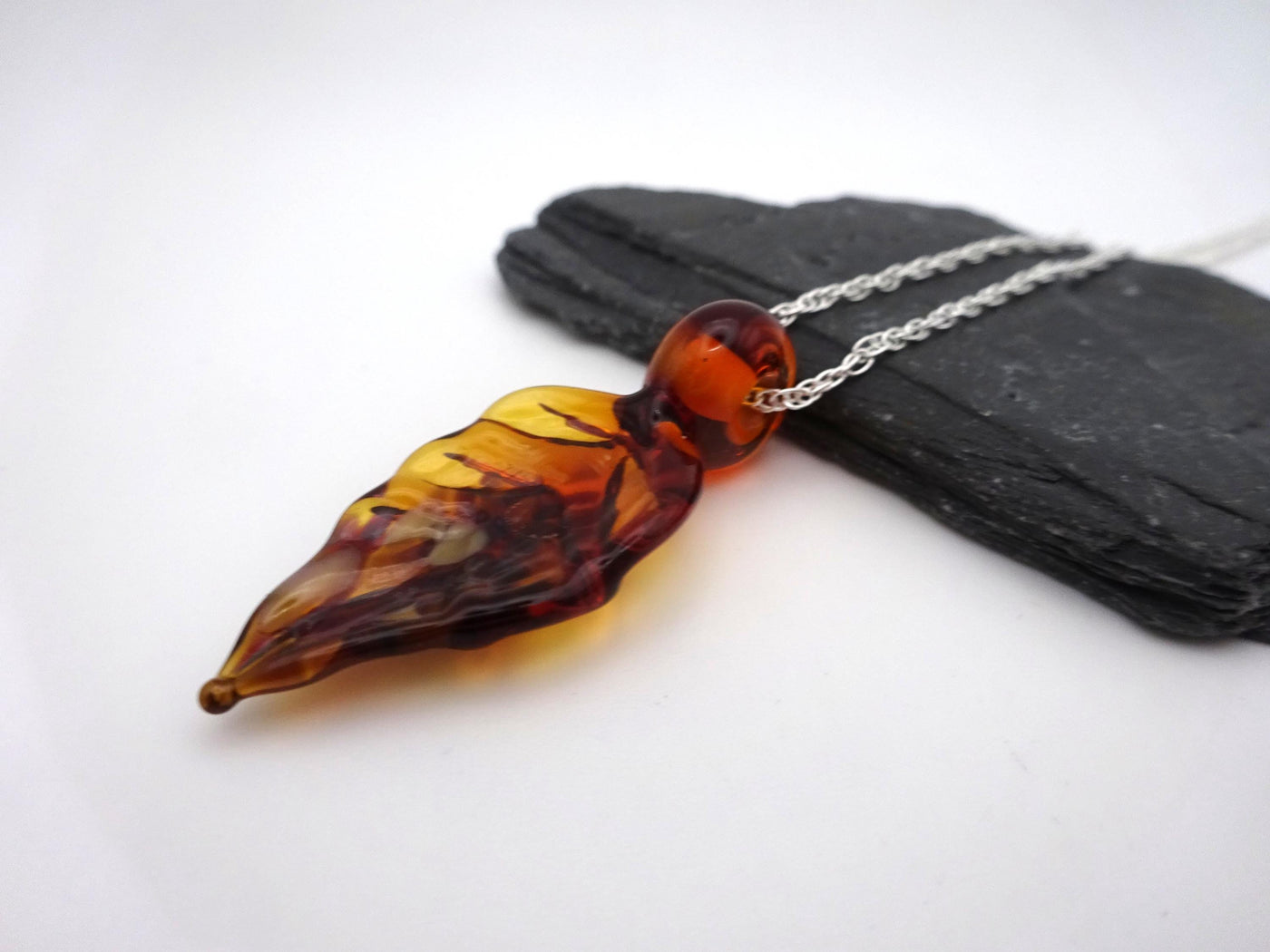 Lampwork Glass Autumn Leaf Pendant Necklace