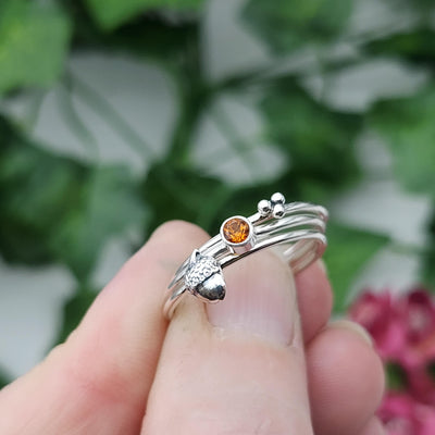 Handmade Sterling Silver & Citrine Autumn Acorn Ring Set