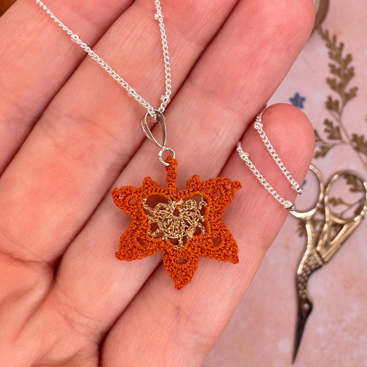 Maple Leaf Micro Crochet Necklace