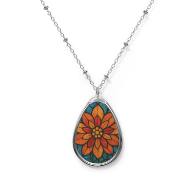 Autumn Floral Stained Glass Teardrop Necklace