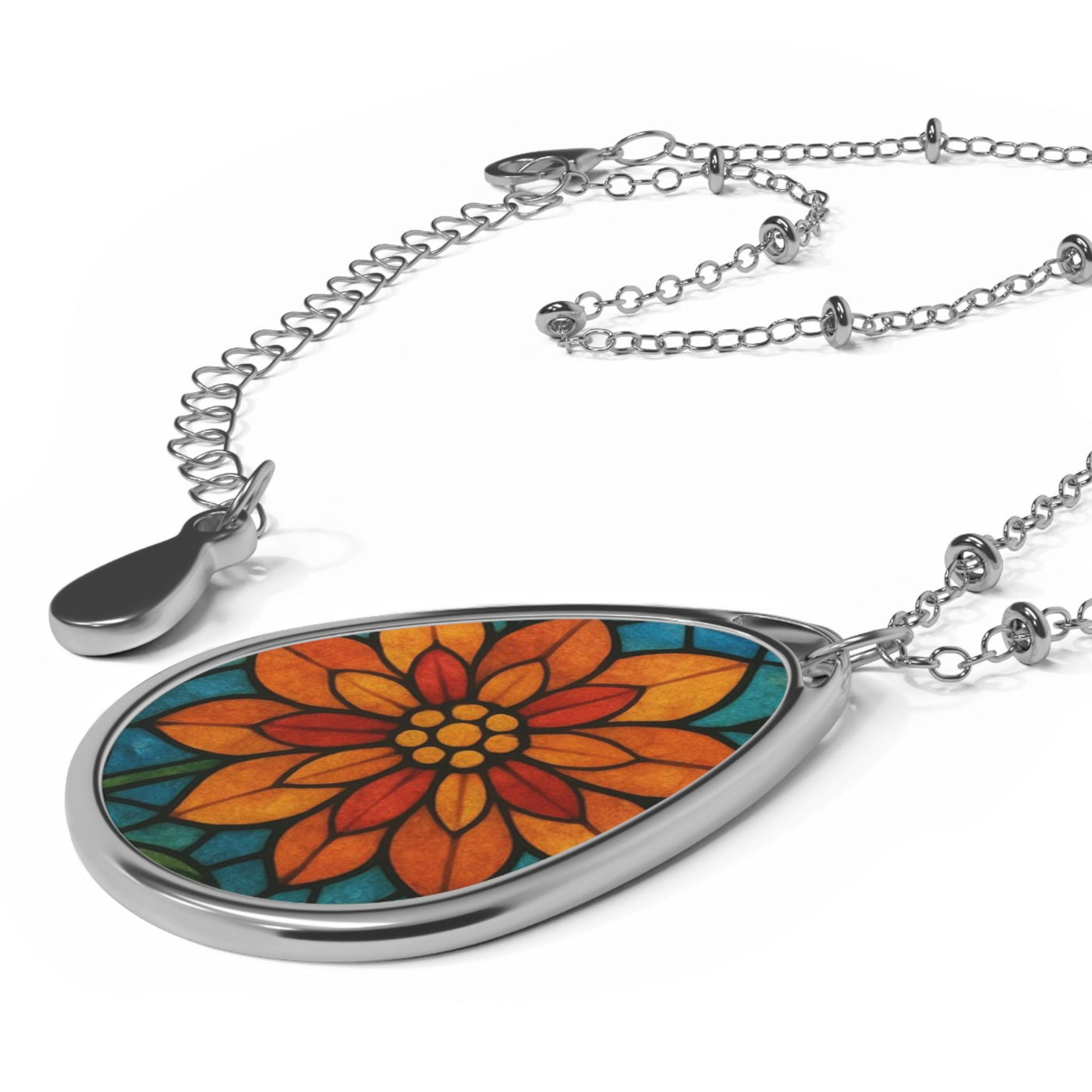 Autumn Floral Stained Glass Teardrop Necklace