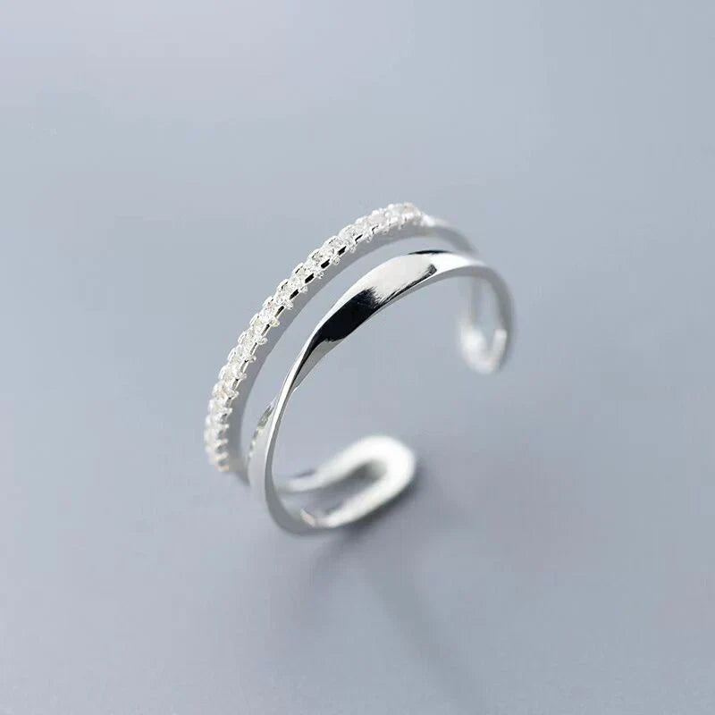 Adjustable Silver Zirconium Ring