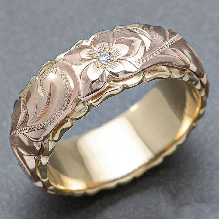 Timeless Gold Ring with Vintage Rose Blossom