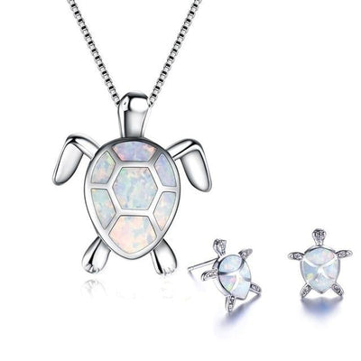 Sea Turtle Set – Necklace & Earrings with Opal
