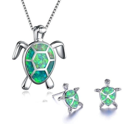 Sea Turtle Set – Necklace & Earrings with Opal