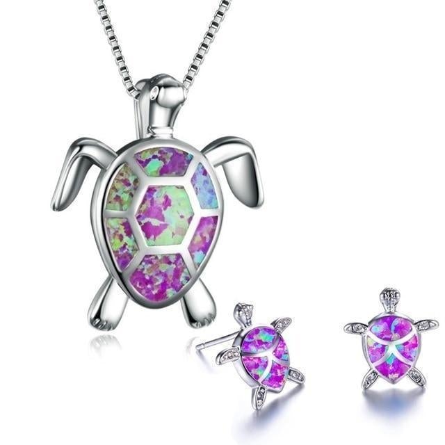 Sea Turtle Set – Necklace & Earrings with Opal