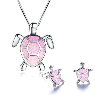 Sea Turtle Set – Necklace & Earrings with Opal