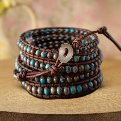 Handmade Jasper Beaded Leather Bracelet